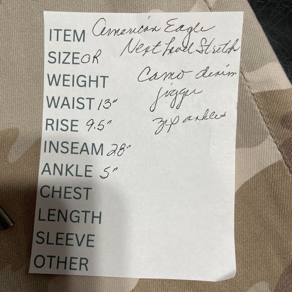 American Eagle Jogger Jeans Size 0R Beige Camo Denim Drawstring Zip Ankles - Picture 10 of 10